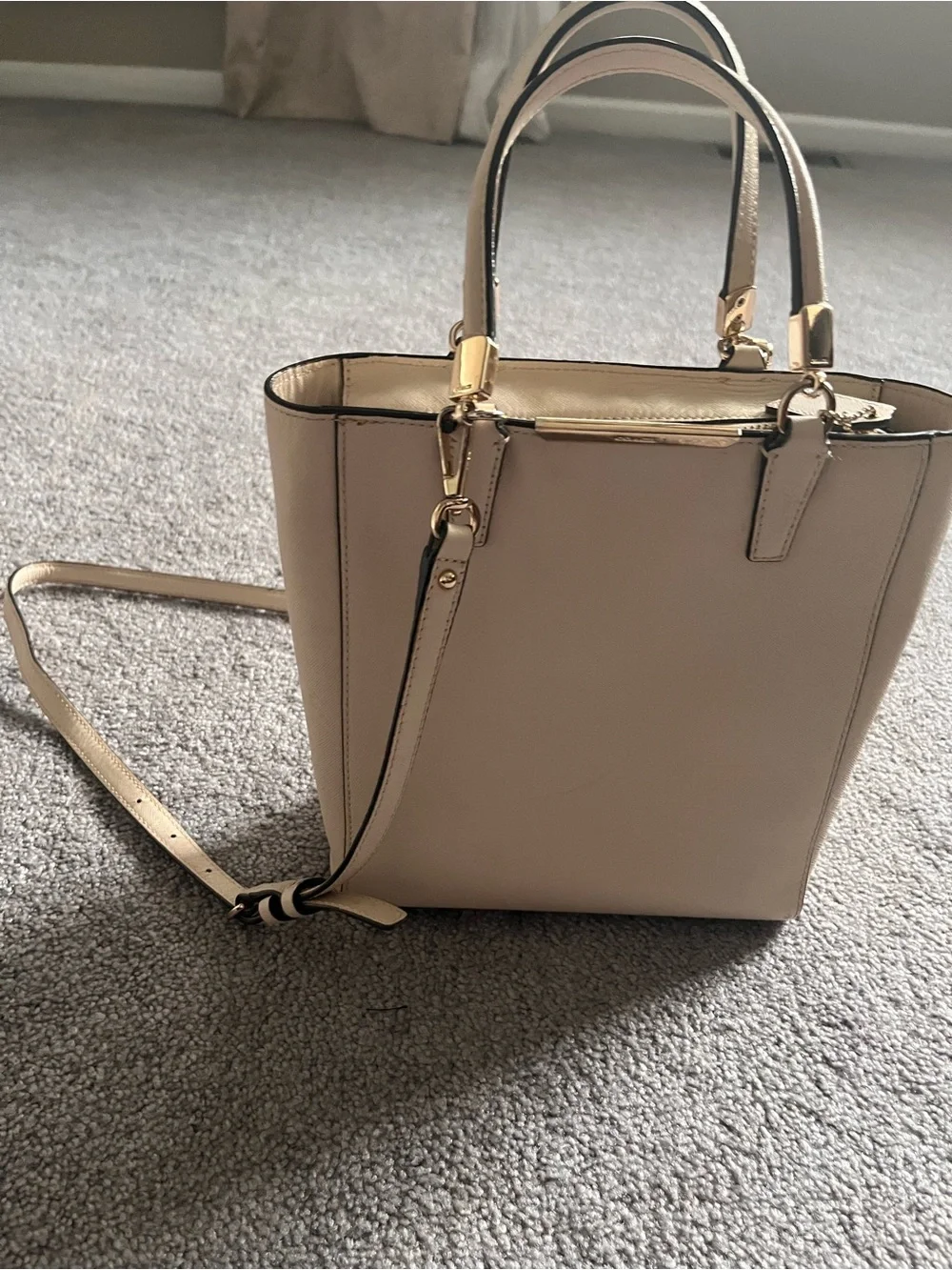 Coach parchment beige Leather Tote Bag with Gold Hardware